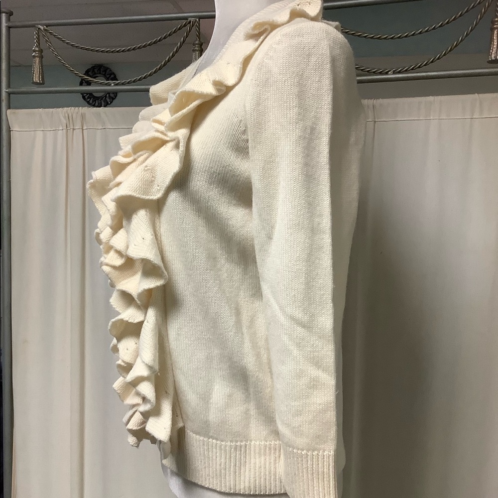 Juicy Couture Ivory Full-Zip Ruffled Cropped Sweater Cardigan - Picture 5 of 10